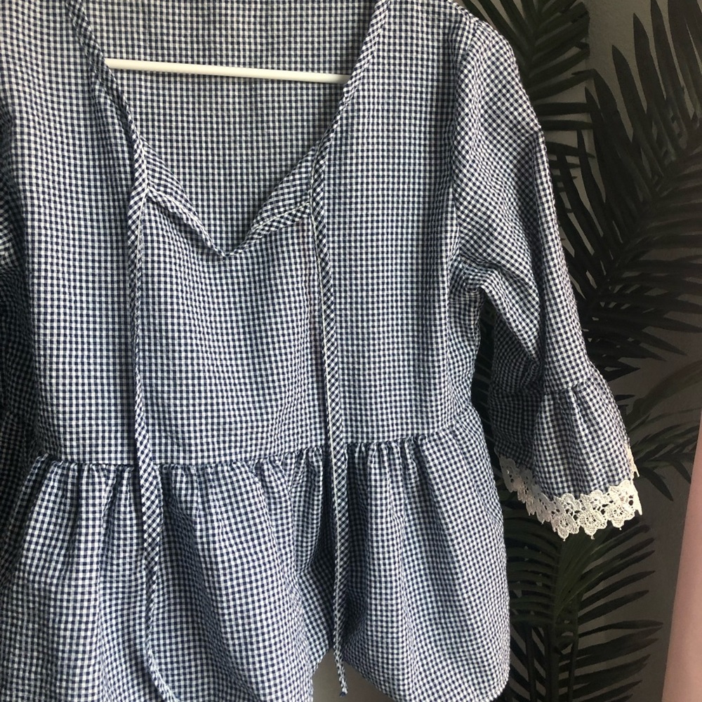 Pretty gingham and lace blouse